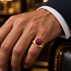 Pre Owned 9ct Mens 9ct Ruby Set Signet Ring ZC117